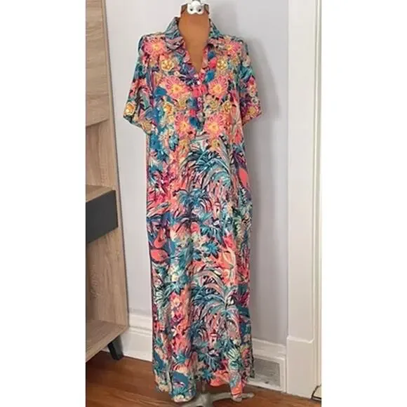 Soft Surroundings Sz L Petite Florence Dress Floral Midi Coastal Vacation Cruise - Picture 2 of 14